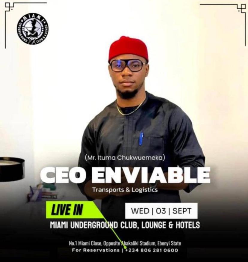CEO ENVIABLE TRANSPORTS WILL BE LIVE IN MIAMI UNDERGROUND CLUB